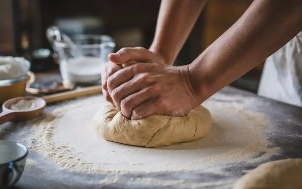 Glutenfreies Brot mit knuspriger Kruste und weicher Krume auf einem Holzbrett.