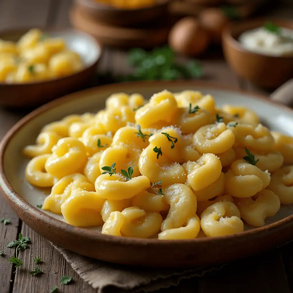 Knöpfle Rezepte – frisch zubereitet mit Kräutern und cremiger Sauce serviert.