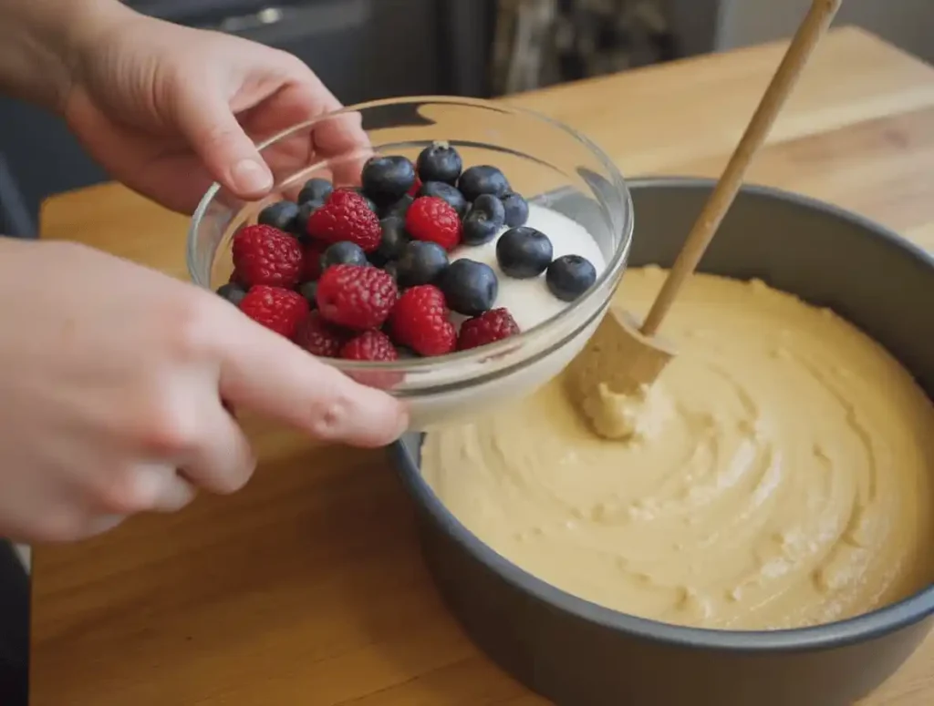 Zubereitung von Rote Grütze Kuchen mit frischen Beeren