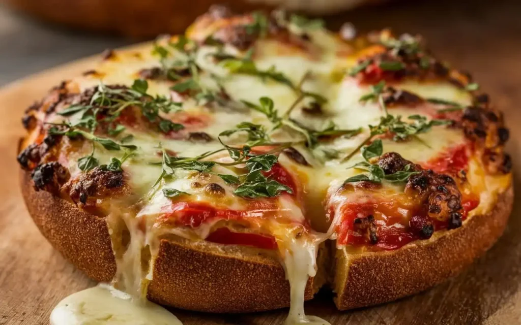 Frisch gebackene Pizzabrötchen Rezept mit geschmolzenem Käse