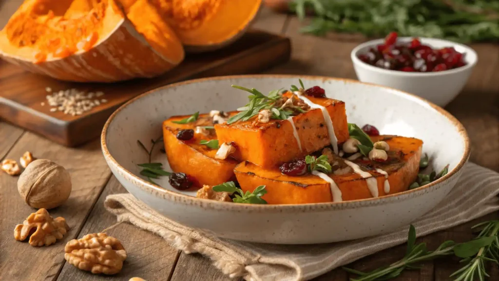 Frische Zubereitung eines Butternut Kürbis Rezepts in der Küche.