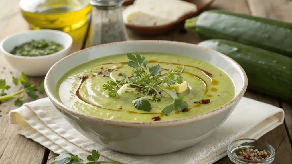 Zutaten für Zucchini Suppe Thermomix – Zucchini, Zwiebeln und Knoblauch.