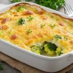 Brokkoli Gratin mit Käsekruste, goldbraun und lecker serviert.