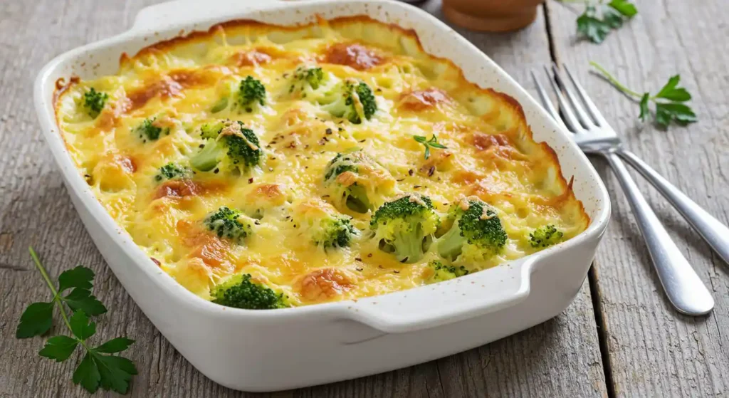 Brokkoli Gratin mit Käsekruste, perfekt gebacken.